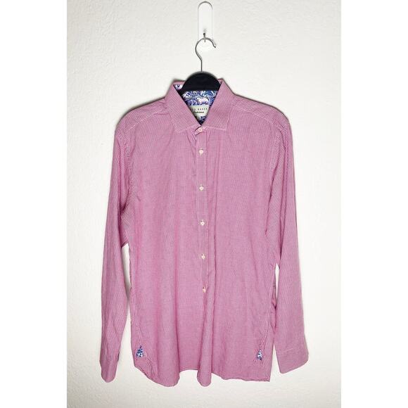 Ted Baker Endurance Mens Long Sleeve Button Down Shirt Red White Gingham Paisley - Picture 1 of 11